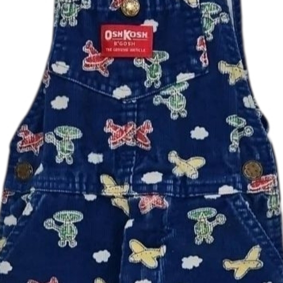 Vintage OshKosh B'gosh Blue Airplanes Flying Corduroy Overalls Made USA Sz 3T - Picture 3 of 12